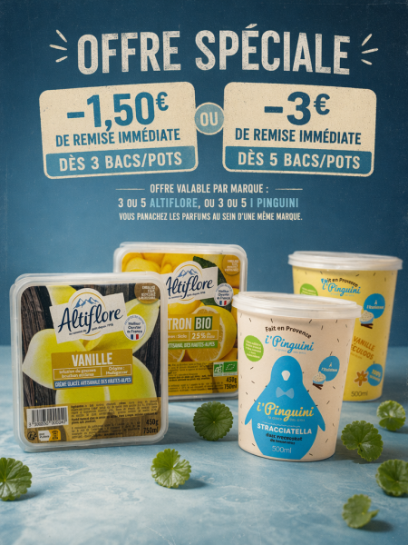 13.	Pots de glace I Pinguini : 5 achetés = 3€ de remise à Six Fours et Sanary près de Toulon