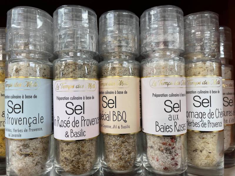 Sel bio aromatisé, moulin à sel en vente dans votre coopérative agricole Sopavar à Sanary et à Six-fours dans le Var près de Toulon.