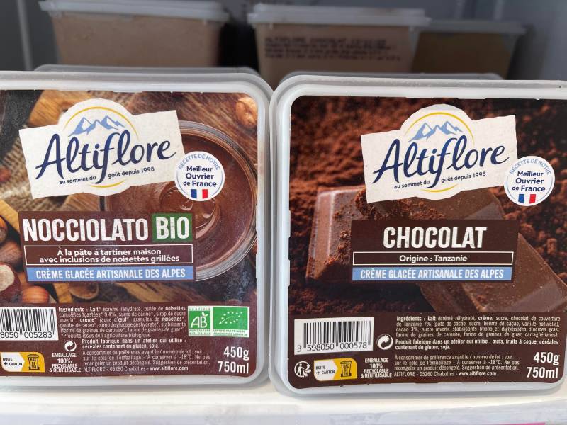 Plus de 20 parfums de glaces artisanales françaises BIO Altiflore du Champsaur  dans votre jardinerie Sopavar et nos 2 magasins dans votre coopérative agricole près des centres-villes de Sanary et de Six Fours près de Toulon dans le Var