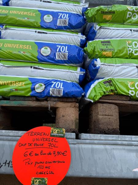 Prix anniversaire 120 ans TERREAU COUP DE POUCE 70L dans vos coopératives SOPAVAR à Six Fours et Sanary
