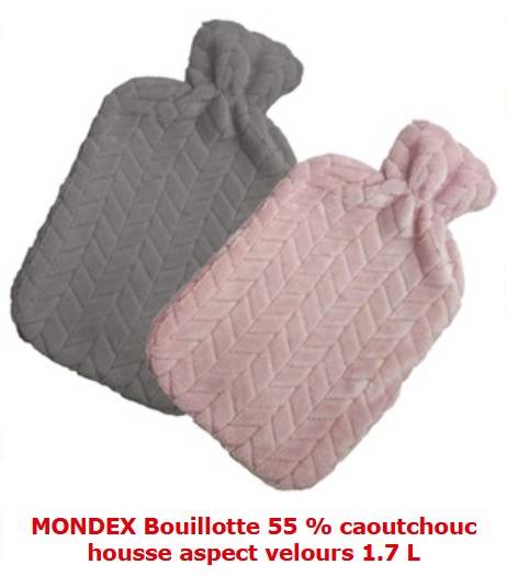 Bouillotte MONDEX caoutchouc 1,7L housse velours résistante chaleur longue durée à Six Fours et Sanary près de Toulon