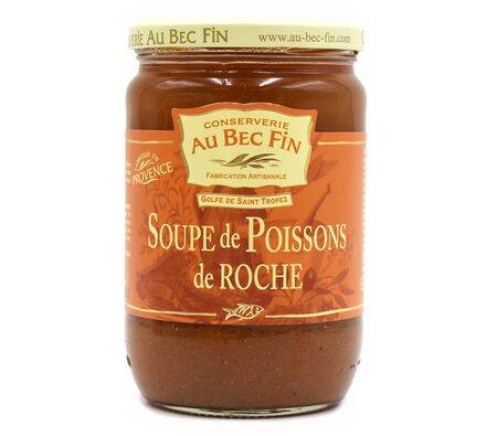 Soupe de poissons de roche locale Au Bec Fin dans votre épicerie fine coopératives agricoles Sopavar à Sanary et à Six Fours près de Toulon dans le Var